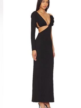 New Camila Coelho Waleska Max Dress Black Roses One Sleeve